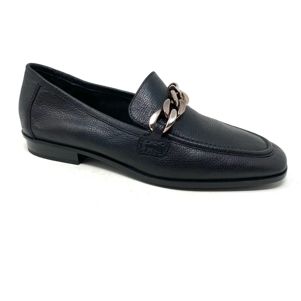 Clarks Sarafyna Iris Black Leather Chain Loafer Wide Width Comfort Dress Casual